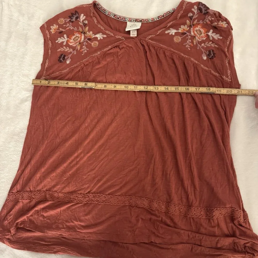 Knox Rose Rust‎ Colored Floral Embroidered Top XXL Feminine Pretty Boho Dainty - Picture 6 of 7